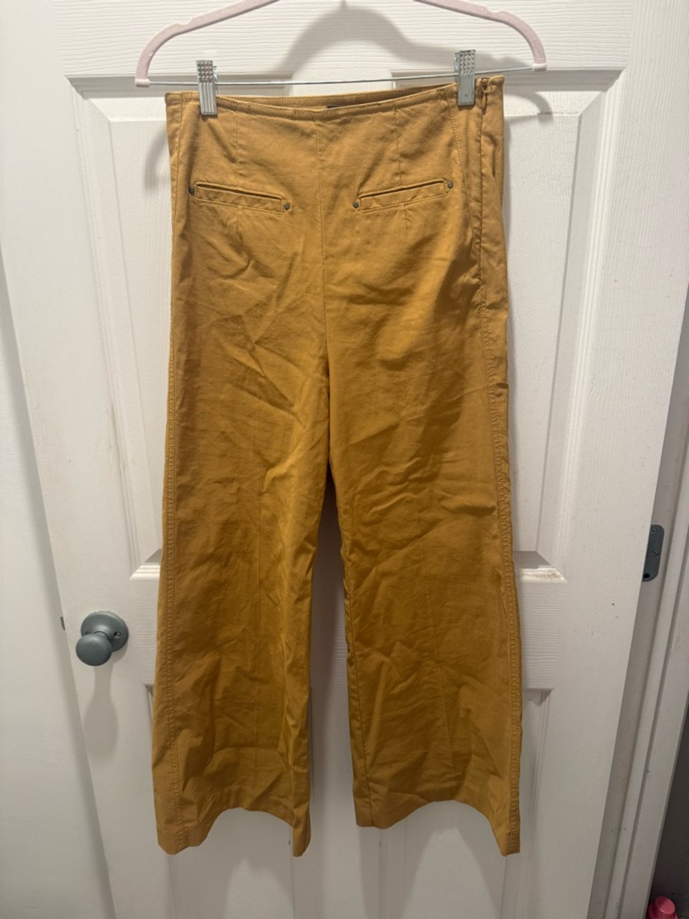 Anthropologie Maeve Colette Wide Leg Cropped Pants Camel Tan Cotton Size 14P